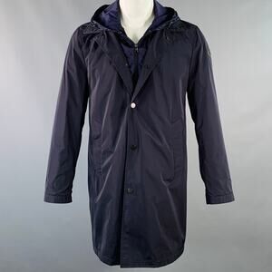 MONCLER 2016 Size M Reynaud Black Navy Polyamide Zip Snaps Coat